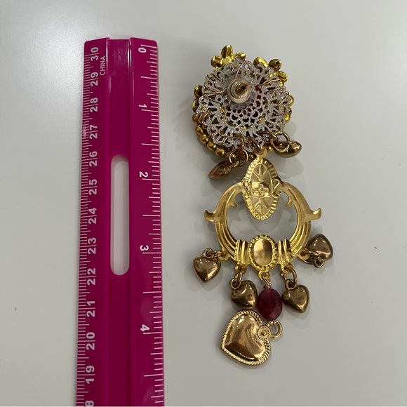 NEW ONE OF A KIND Gold Drop Earrings with Rose Detail W/ Post - Picture 4 of 4